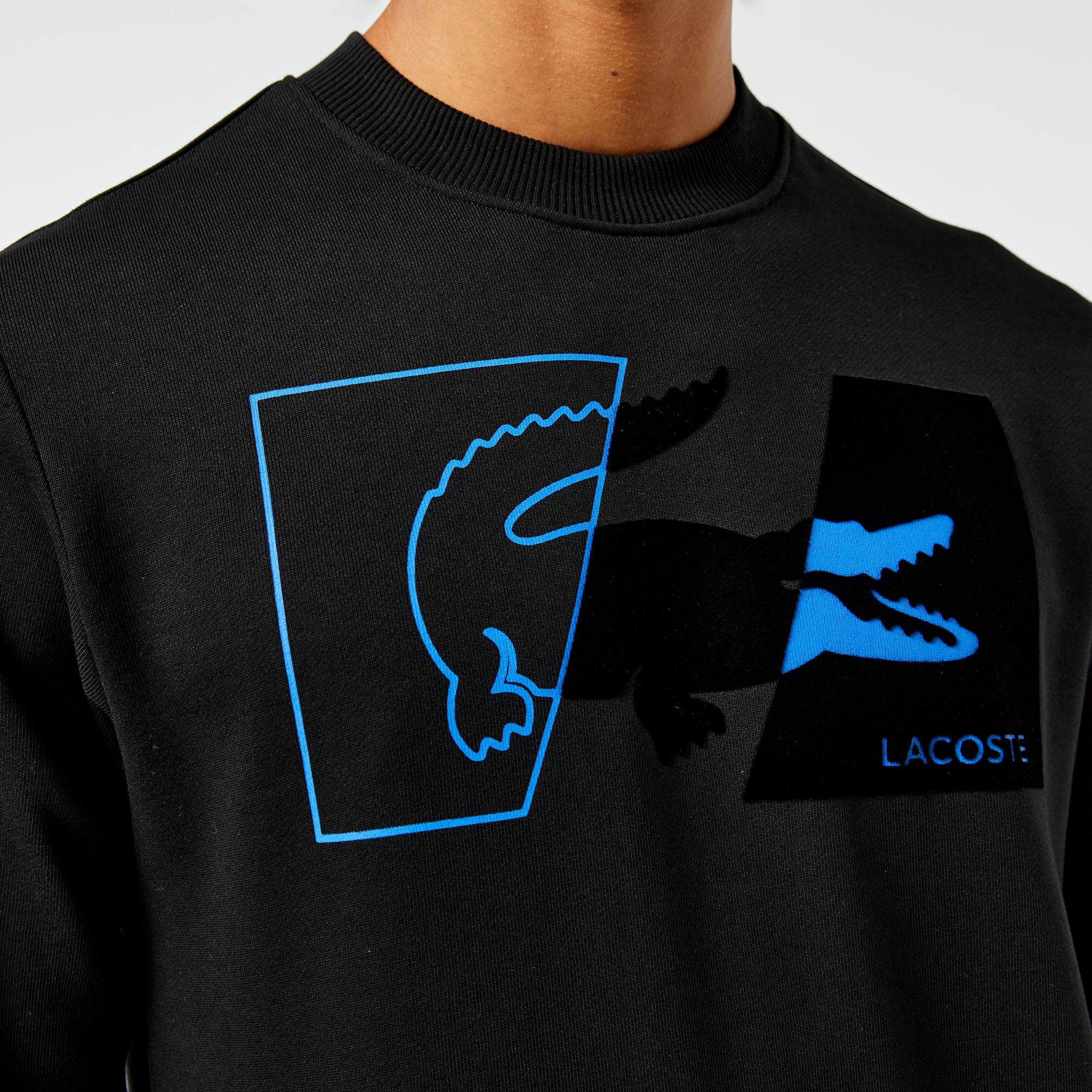 Lacoste Erkek Regular Fit Bisiklet Yaka Baskılı Siyah Sweatshirt