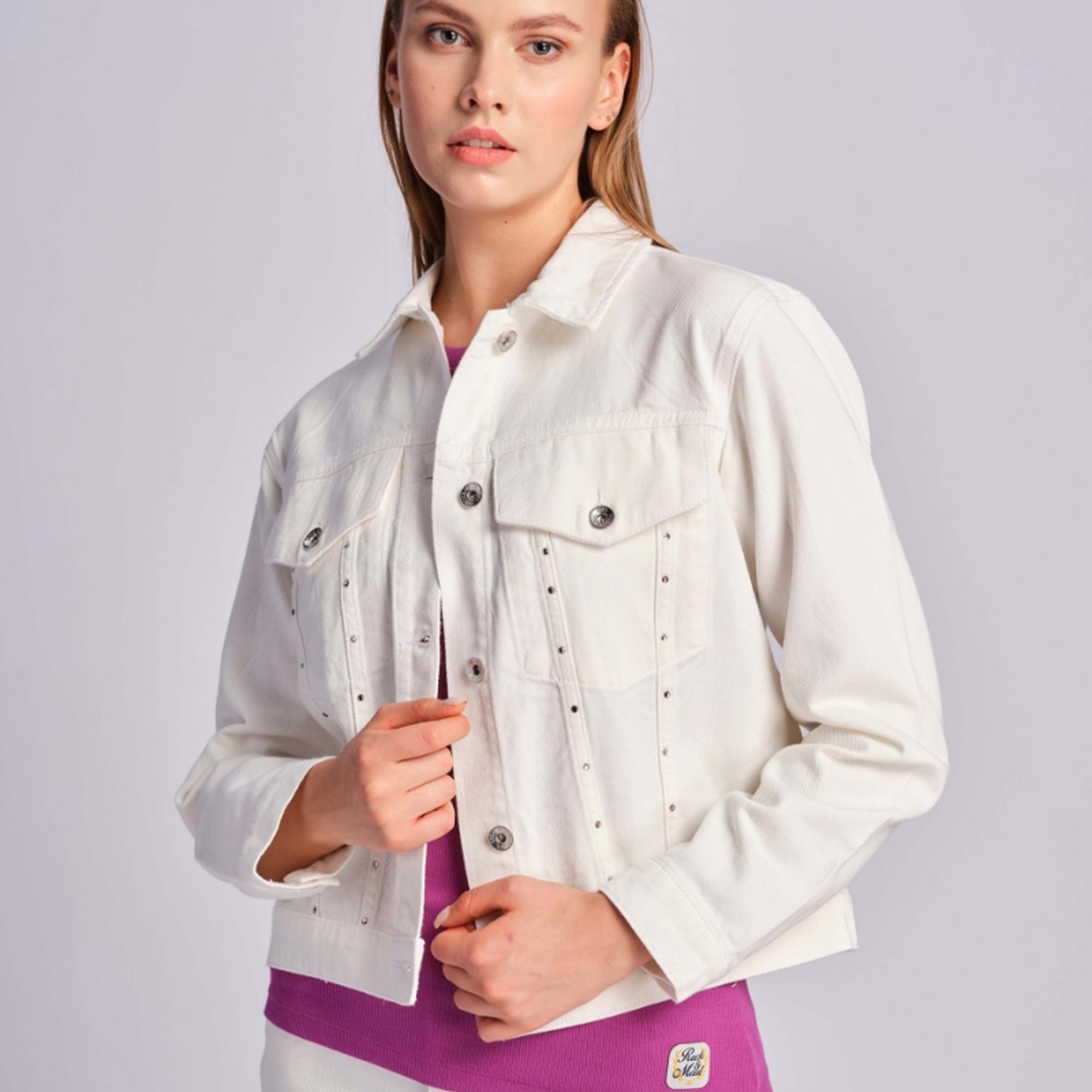 Beyaz Kadın Kot Ceket