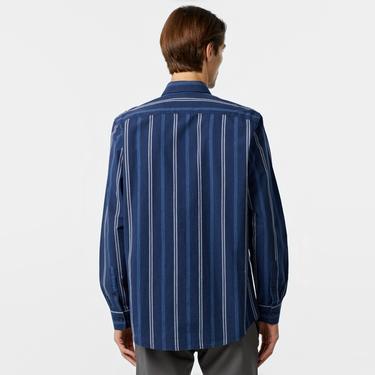  Nautica Erkek Lacivert Classic Fit Çizgili Gömlek