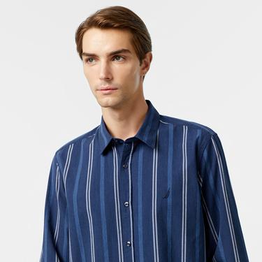  Nautica Erkek Lacivert Classic Fit Çizgili Gömlek