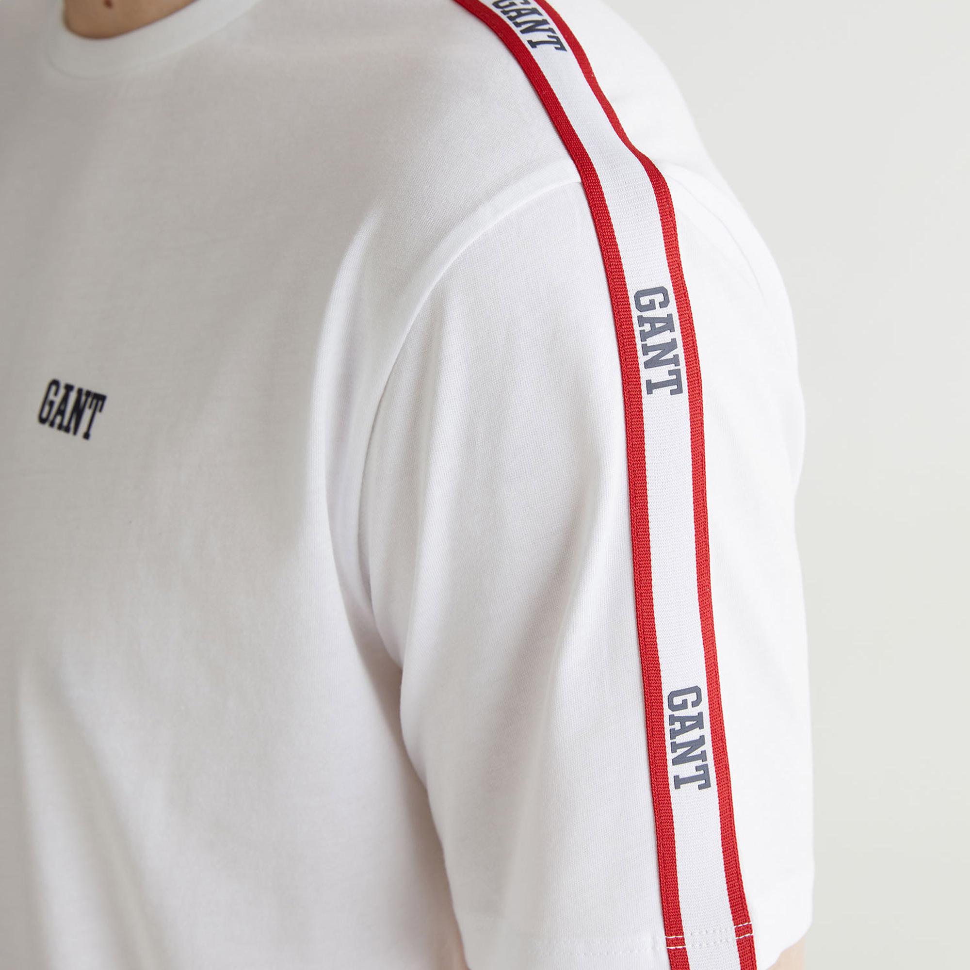 GANT Erkek Beyaz Regular Fit Bisiklet Yaka Renk Bloklu T-shirt