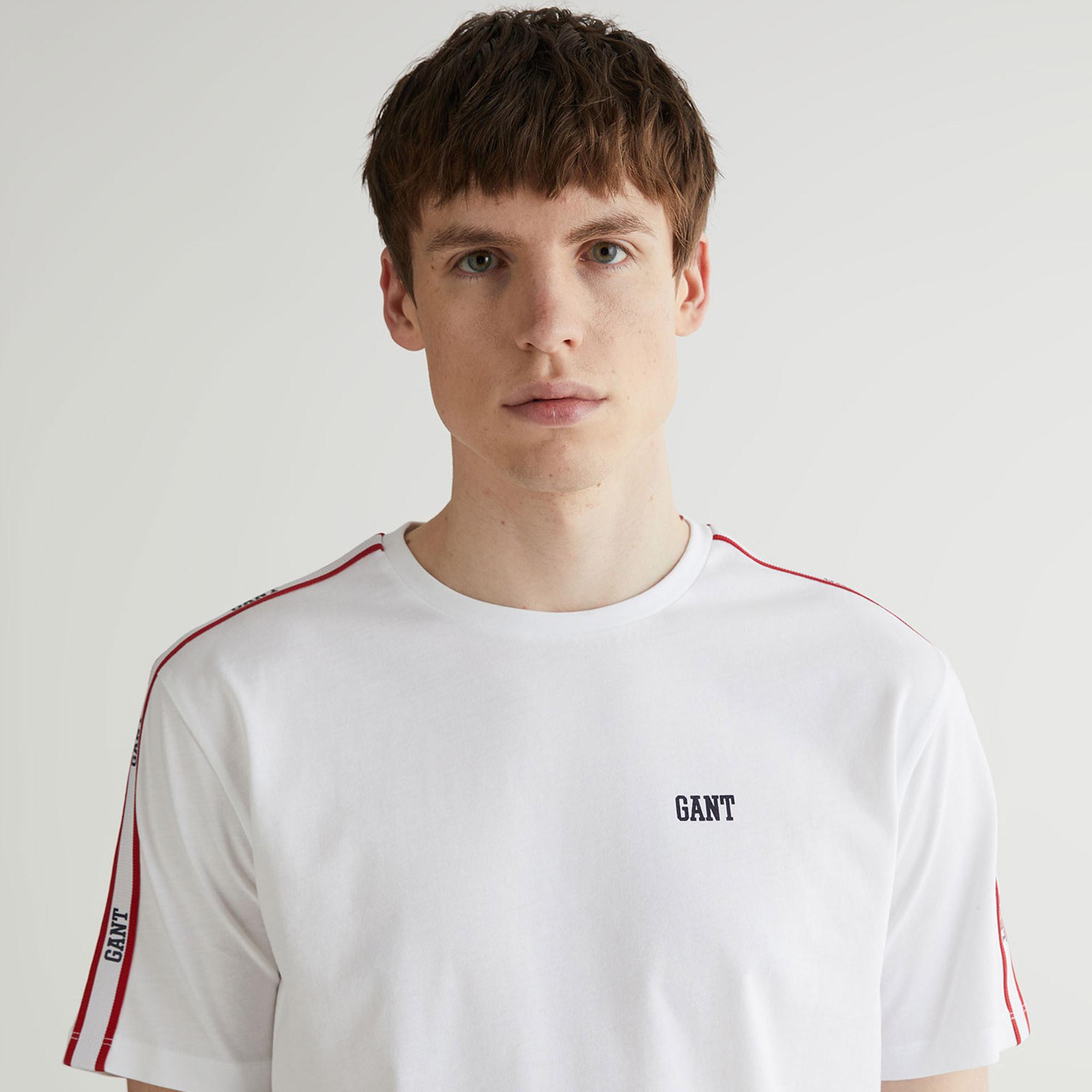 GANT Erkek Beyaz Regular Fit Bisiklet Yaka Renk Bloklu T-shirt