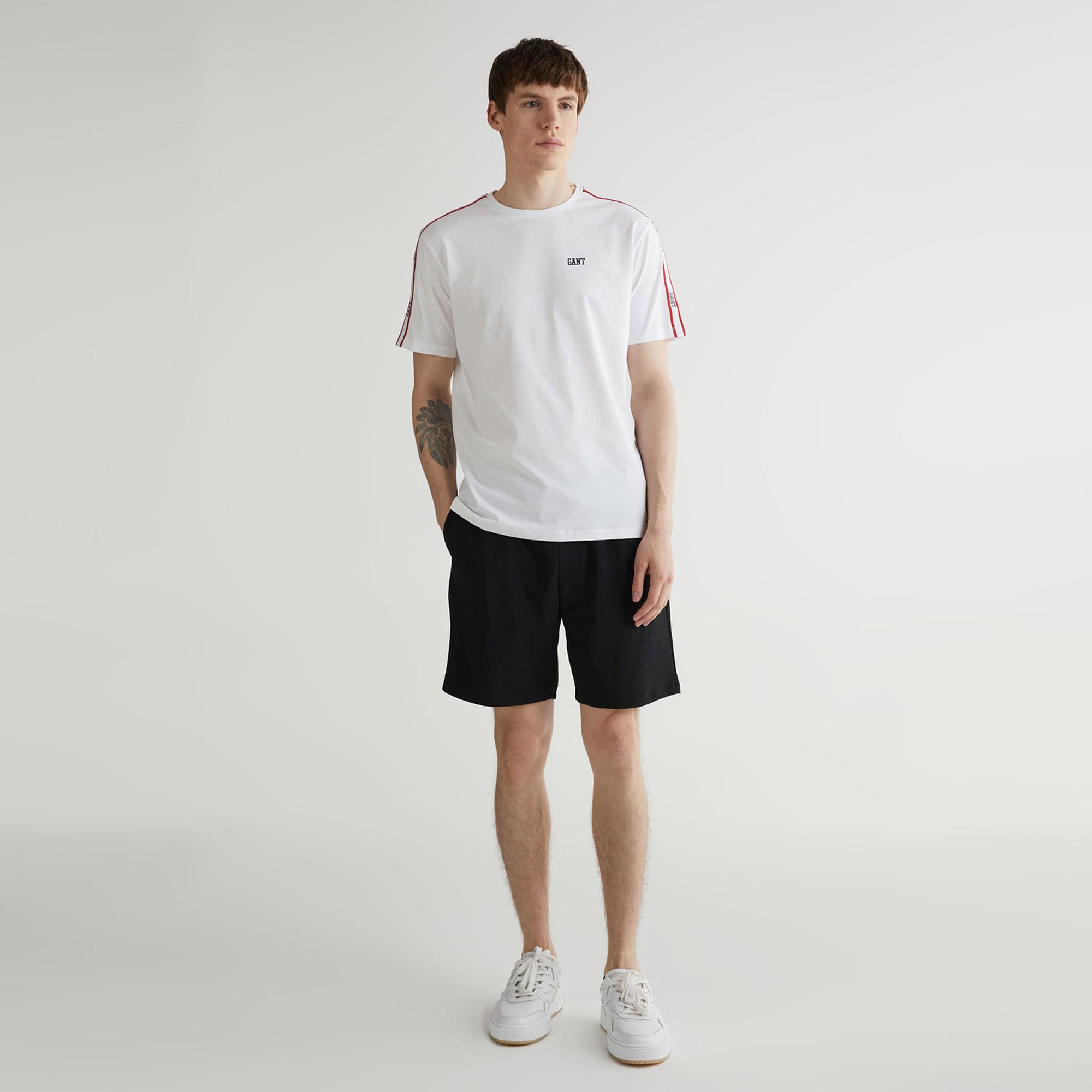 GANT Erkek Beyaz Regular Fit Bisiklet Yaka Renk Bloklu T-shirt