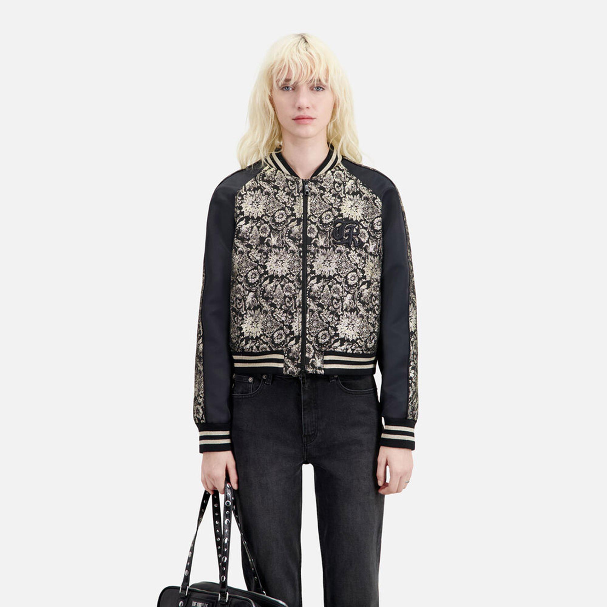 KADIN SİYAH METALİK DESENLİ CEKET