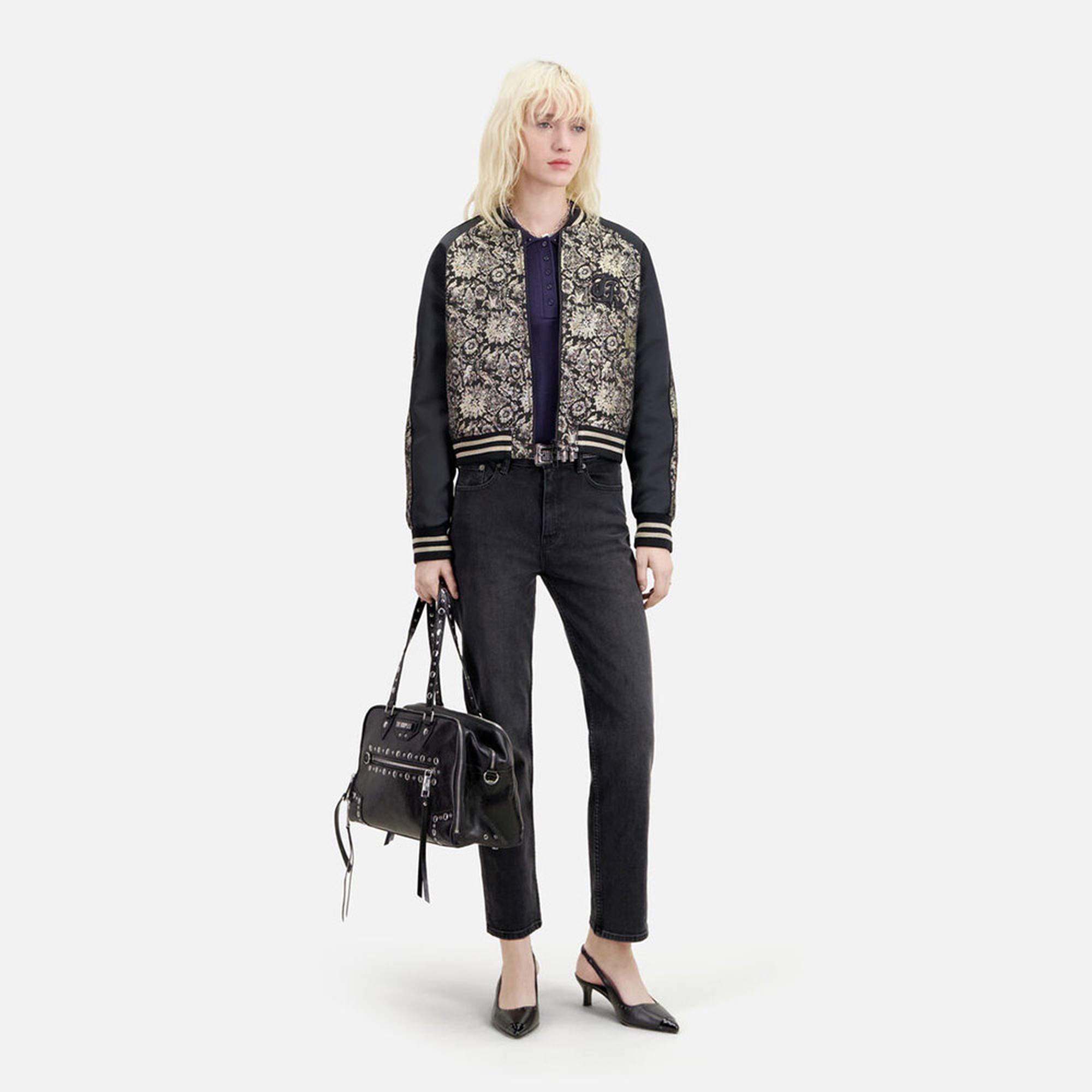 KADIN SİYAH METALİK DESENLİ CEKET