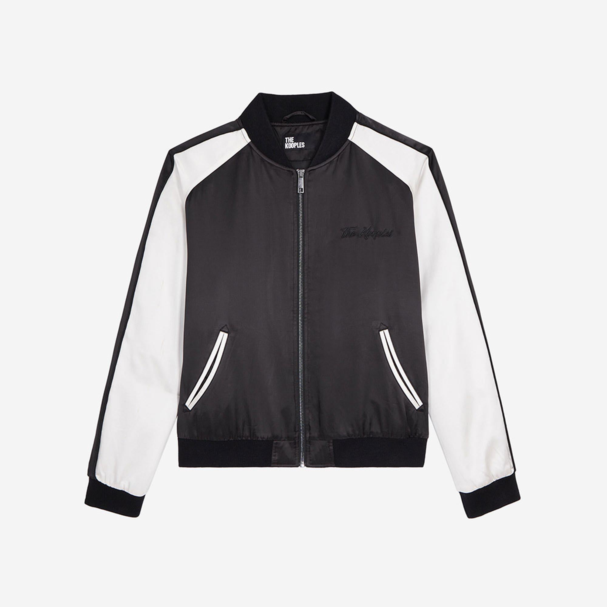 KADIN RENK BLOKLU SİYAH SATEN BOMBER CEKET