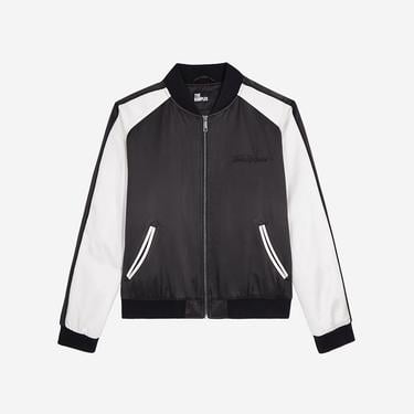  KADIN RENK BLOKLU SİYAH SATEN BOMBER CEKET