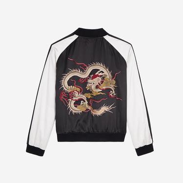  KADIN RENK BLOKLU SİYAH SATEN BOMBER CEKET