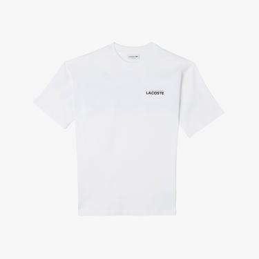  Lacoste Bisiklet Yaka Baskılı Erkek Beyaz T-Shirt