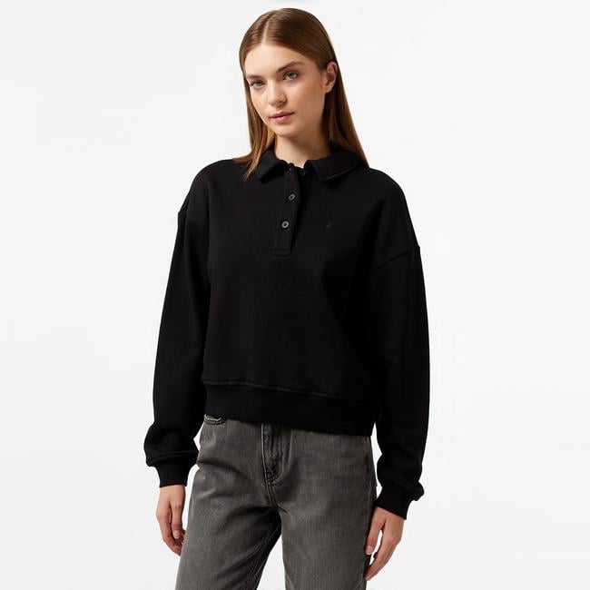  Nautica Kadın Siyah Oversize Uzun Kollu Polo