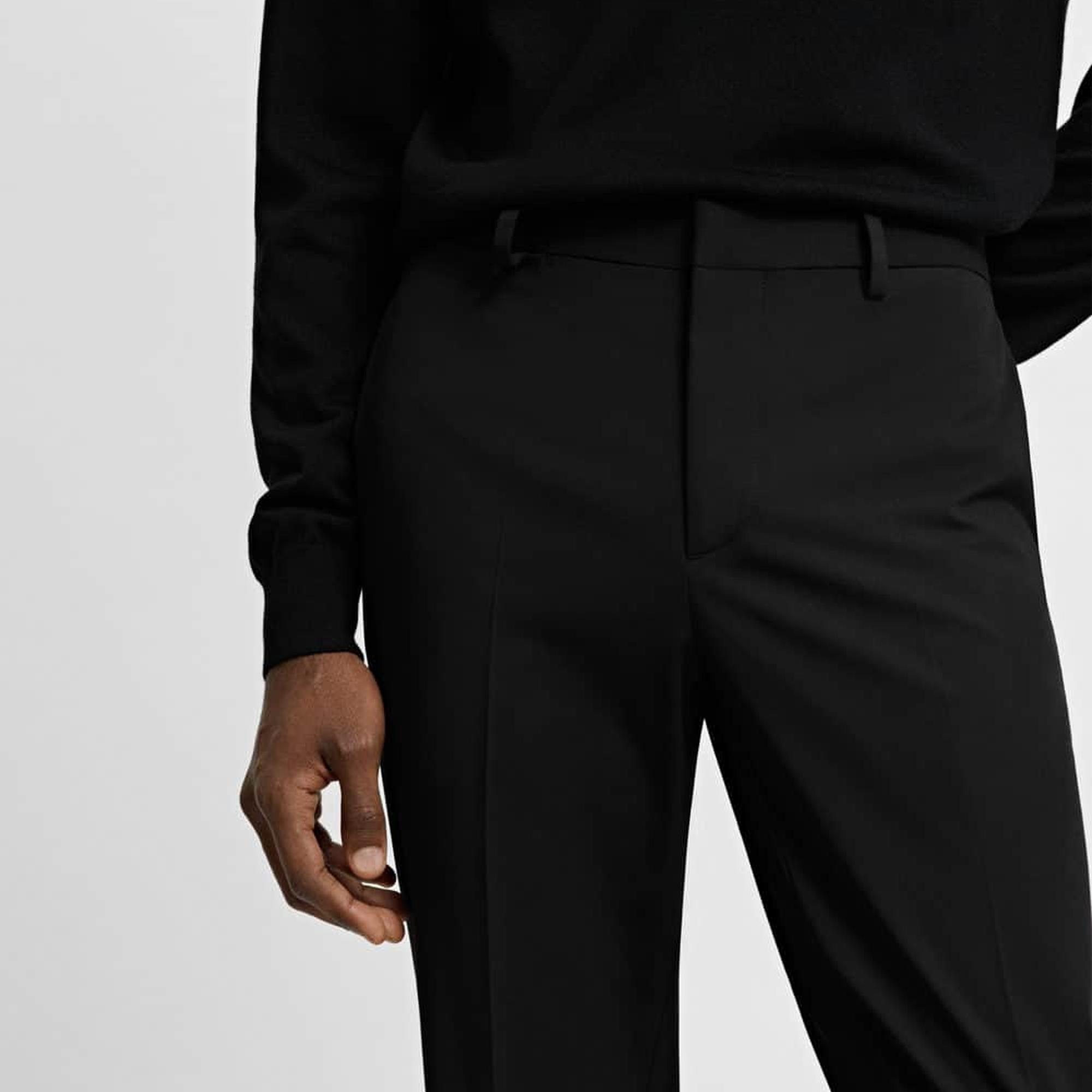 Mango Erkek Süper Slim Fit Streç Kumaştan Kumaş Pantolon Siyah