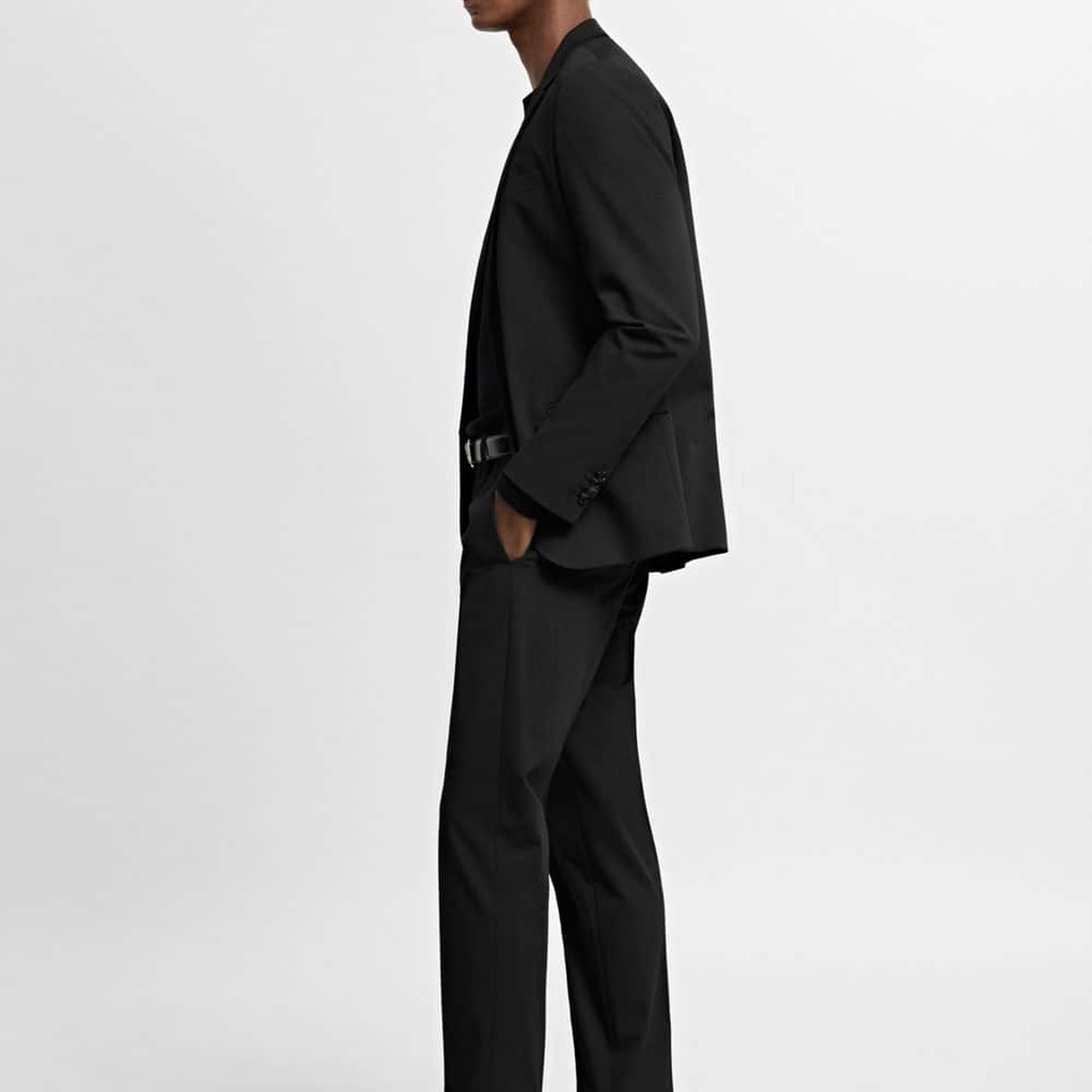 Mango Erkek Süper Slim Fit Streç Kumaştan Kumaş Pantolon Siyah