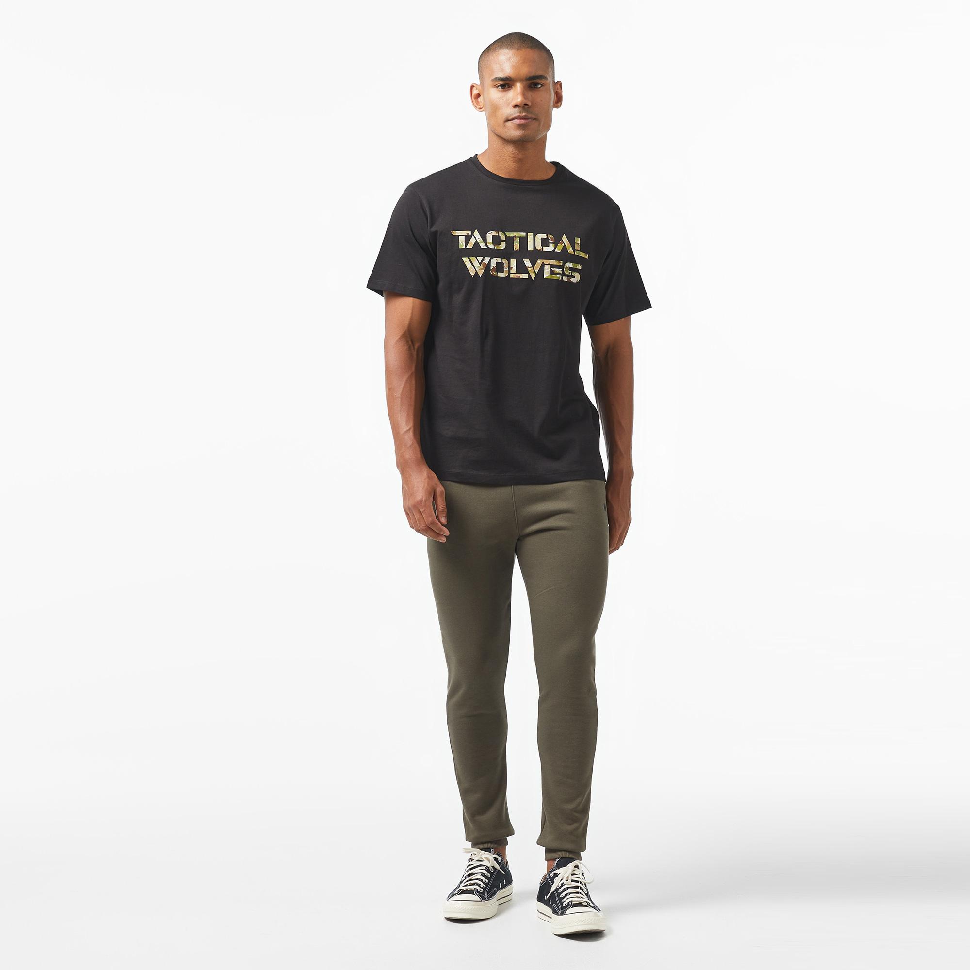 Tactical Wolves Oversize Kamuflaj Erkek Siyah T-Shirt