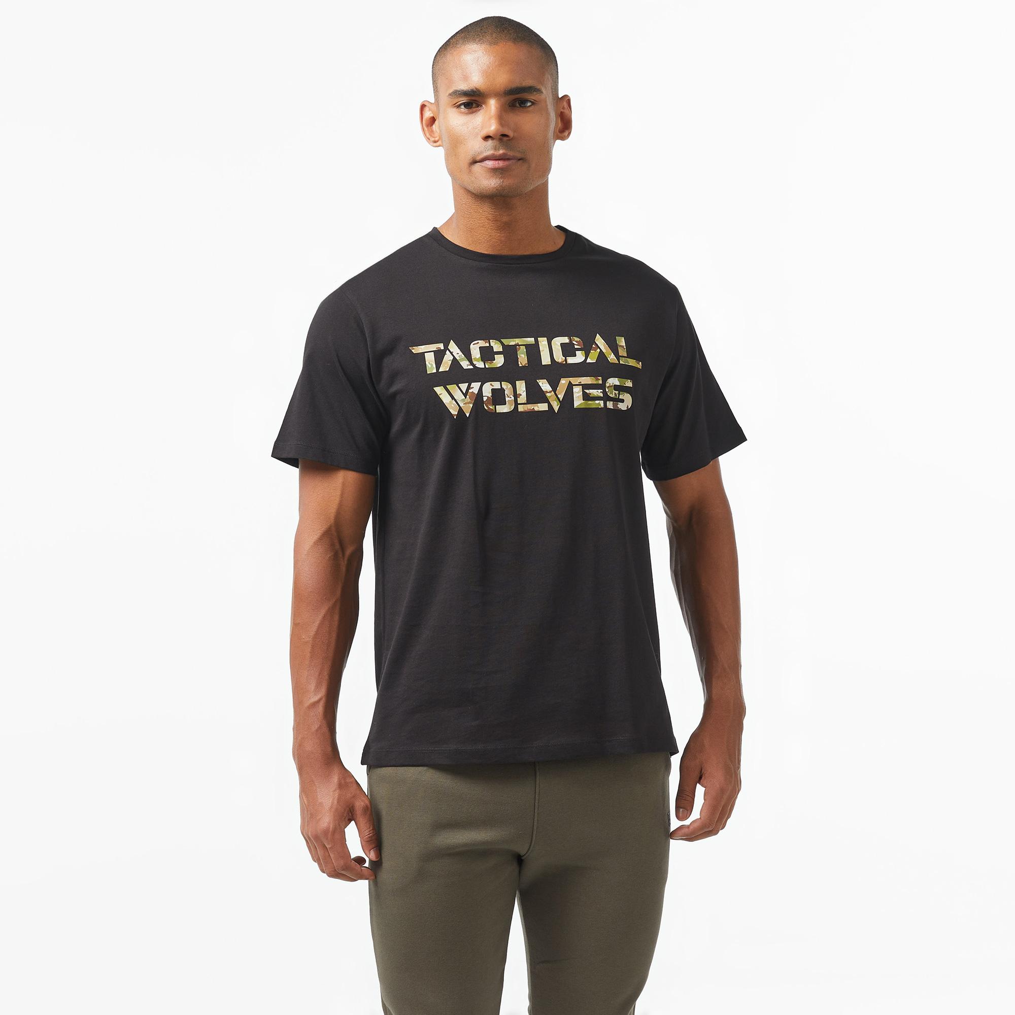 Tactical Wolves Oversize Kamuflaj Erkek Siyah T-Shirt