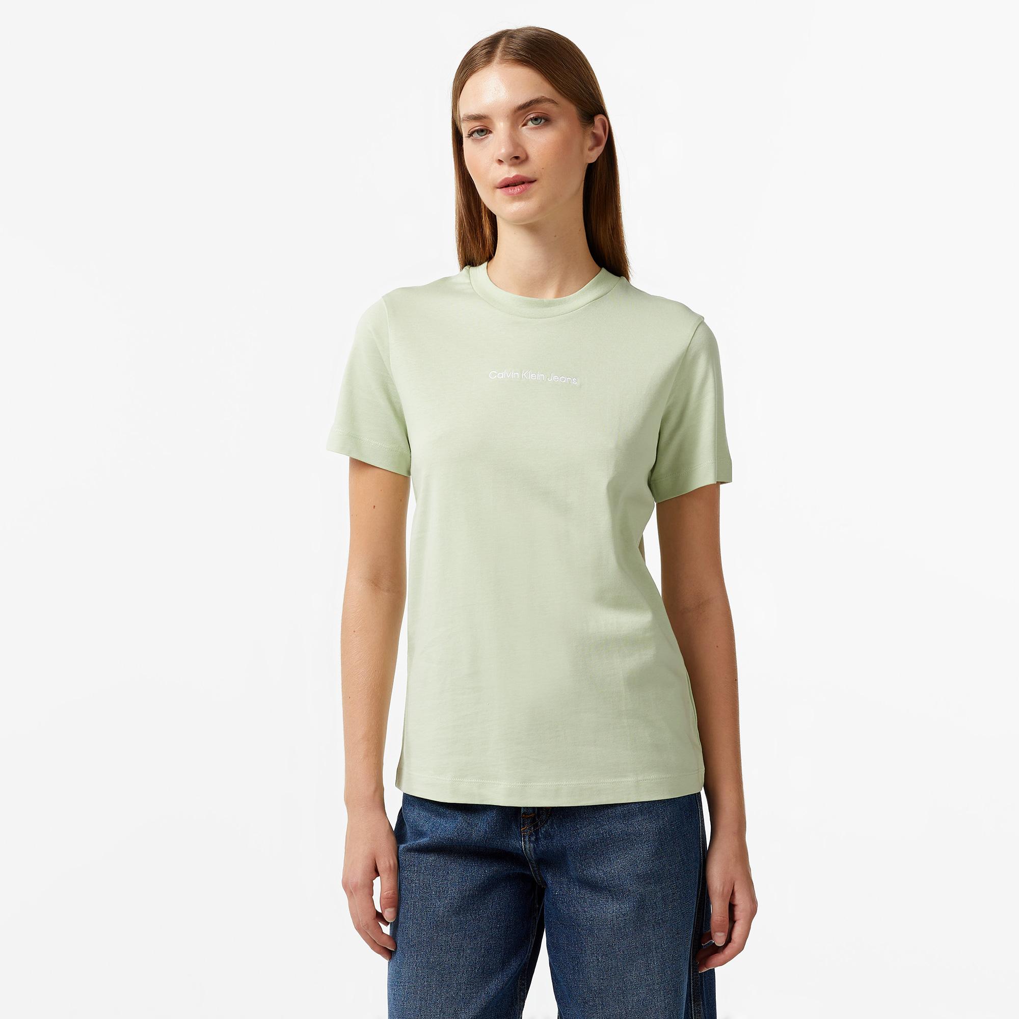 Calvin Klein Jeans institutional Straight Kadın Yeşil T-Shirt