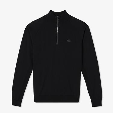  Erkek Regular Fit Yarım Fermuarlı Siyah Triko