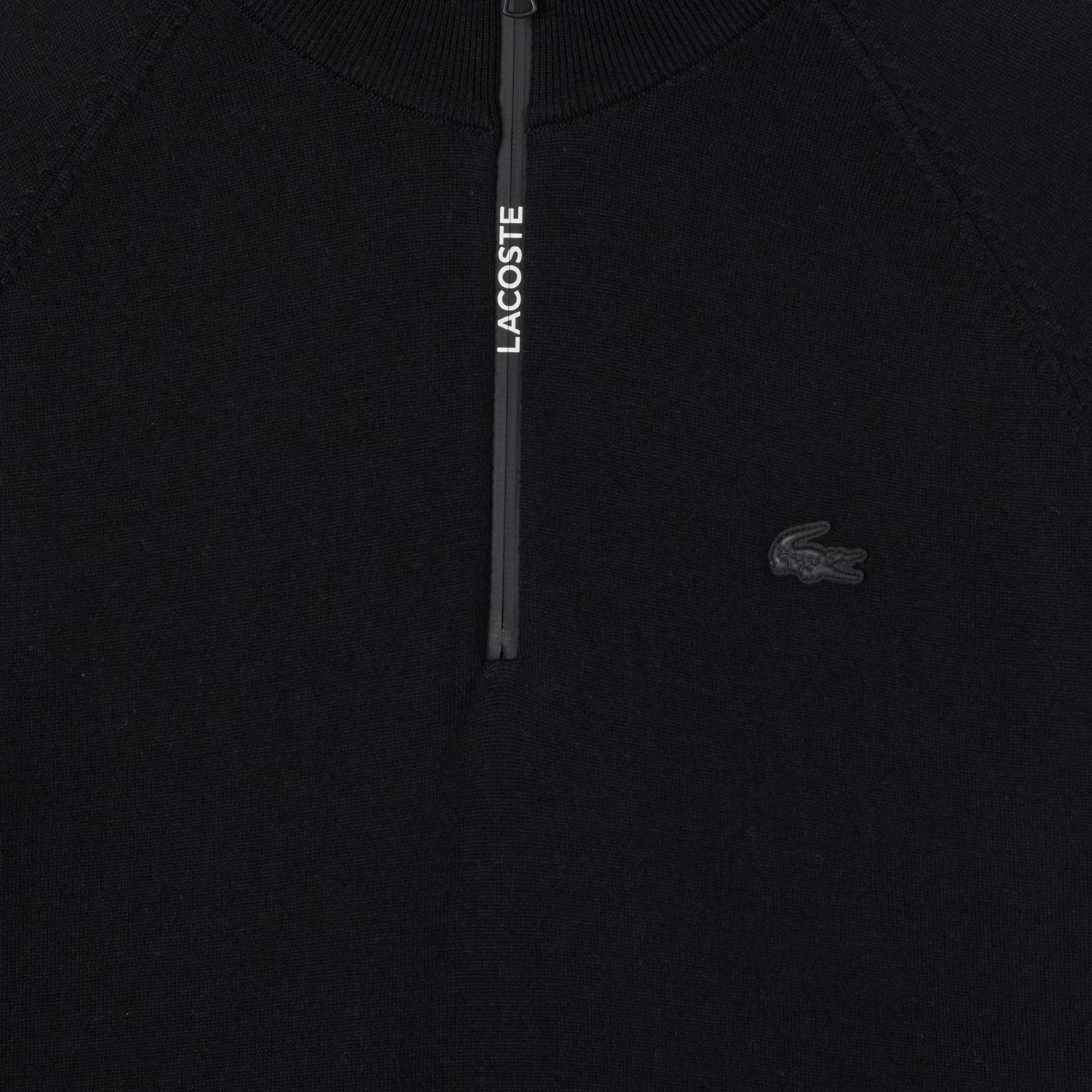 Erkek Regular Fit Yarım Fermuarlı Siyah Triko