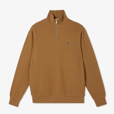  Erkek Classic Fit Yarım Fermuarlı Kahverengi Sweatshirt