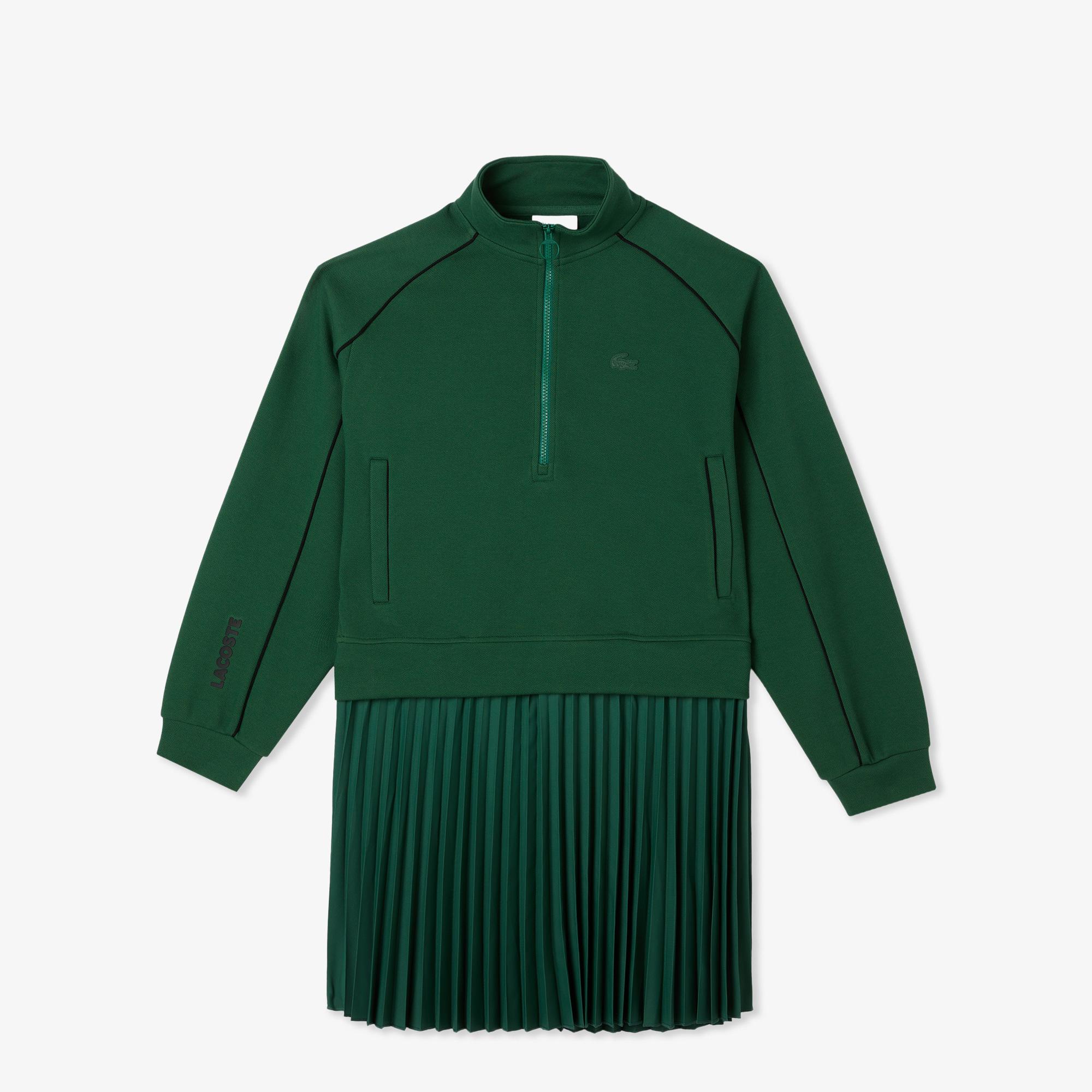 Lacoste Kadın Flare Fit Uzun Kollu Fermuarlı Yaka Koyu Yeşil Elbise