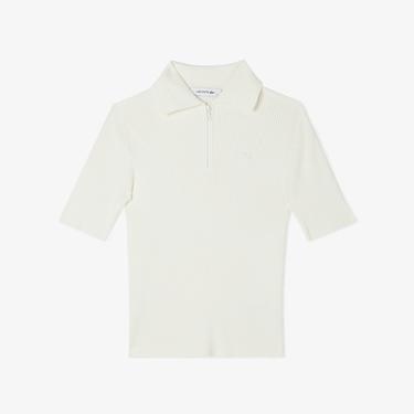 Lacoste Kadın Slim Fit Polo Yaka Beyaz Triko