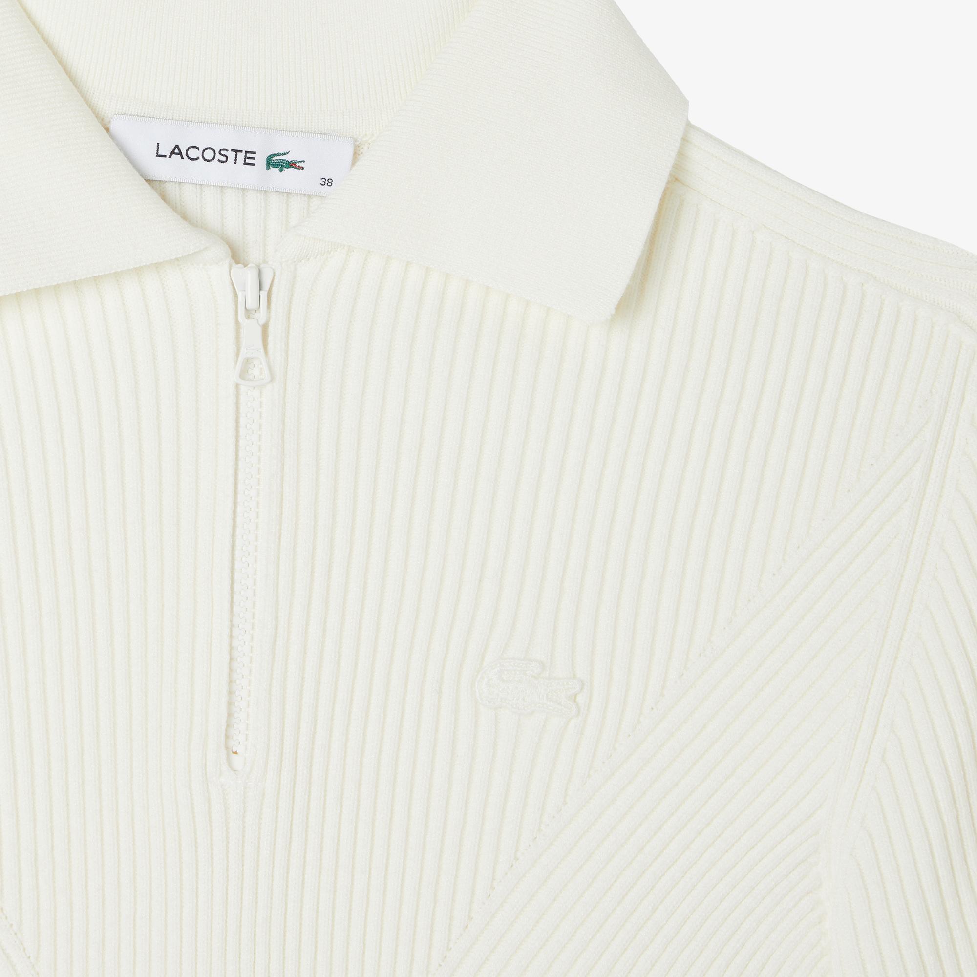 Lacoste Kadın Slim Fit Polo Yaka Beyaz Triko