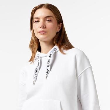 Tommy Jeans Bxy Logo Drawcord Kadın Beyaz Sweatshirt