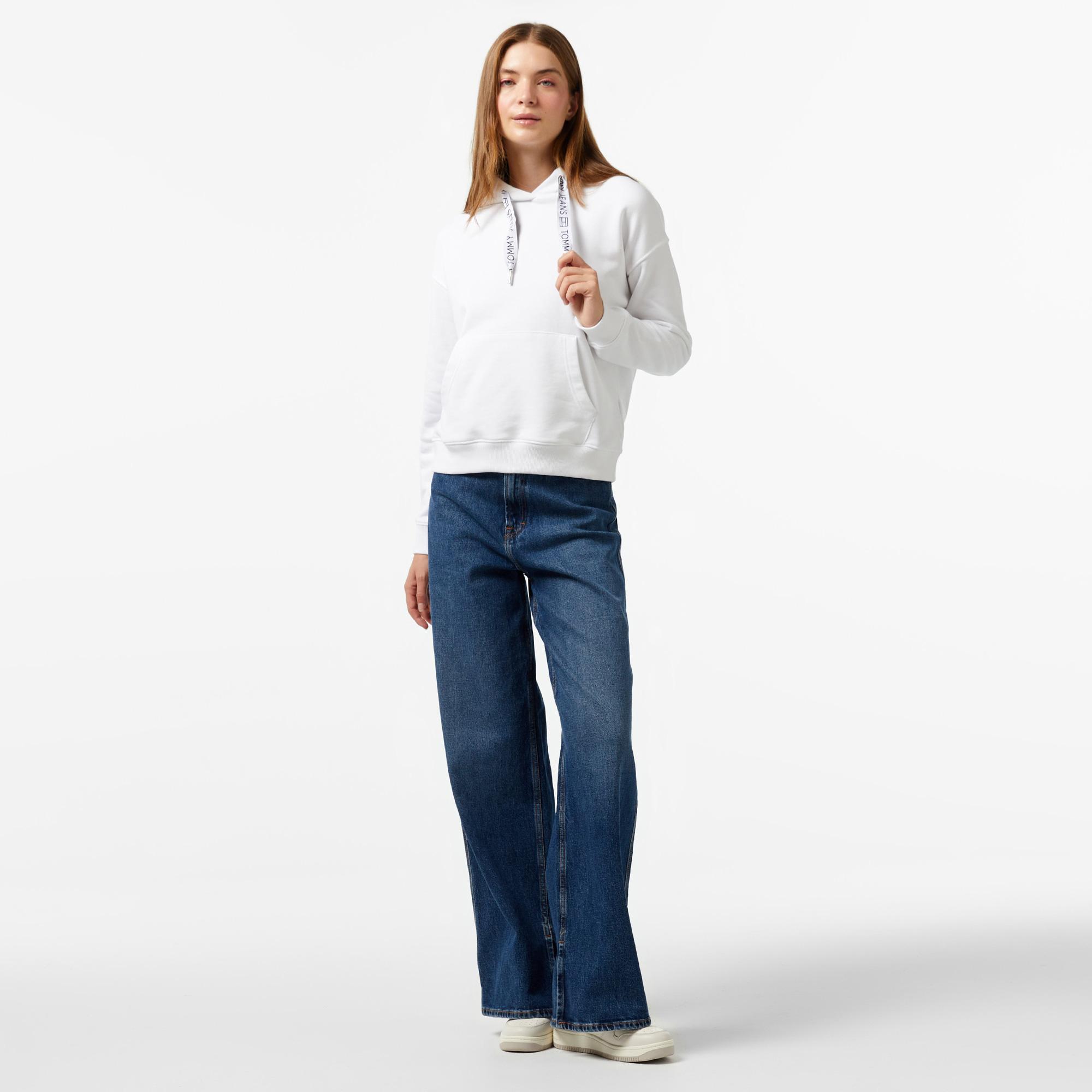 Tommy Jeans Bxy Logo Drawcord Kadın Beyaz Sweatshirt