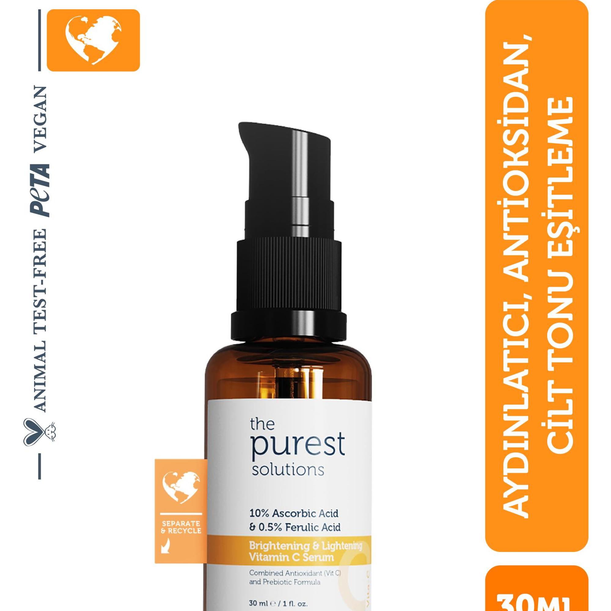 The Purest Solutions Aydınlatıcı & Renk Tonu Eşitleyici C Vitamini Serumu 
(%10 Ascorbic acid & Ferulic Acid %0,5) 30 ML
