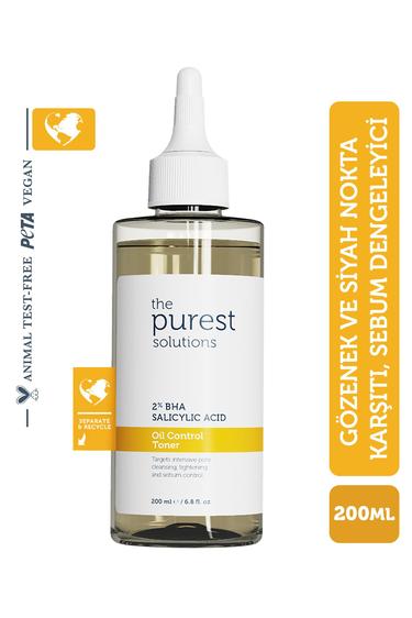  The Purest Solutions BHA %2 Oil Control Toner & Siyah Nokta Hedefli, Yağlanma Dengeleyici, Gözenek Sıkılaştırıcı Tonik 200 ML