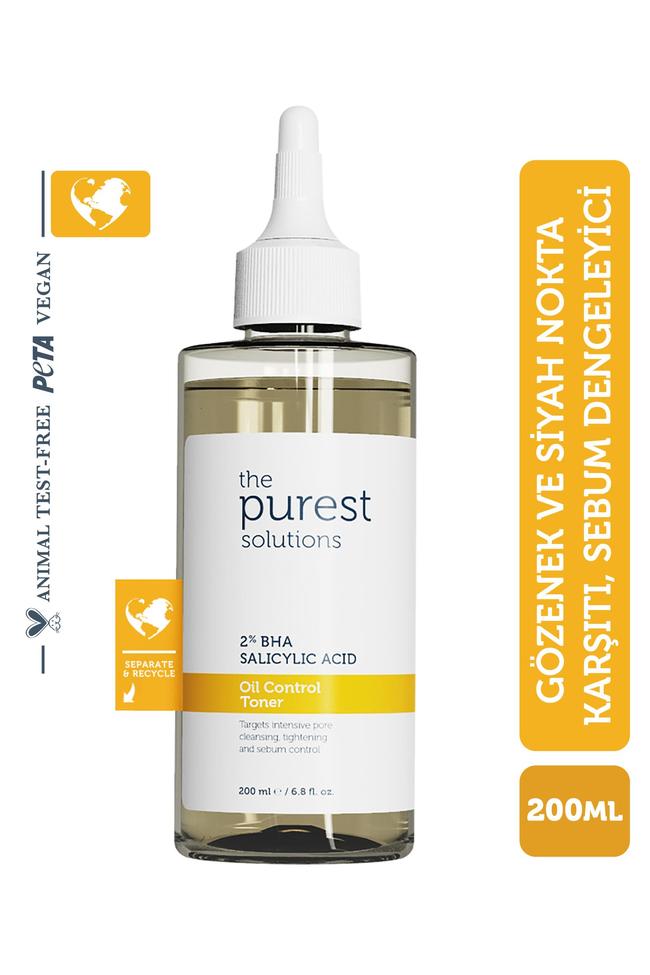  The Purest Solutions BHA %2 Oil Control Toner & Siyah Nokta Hedefli, Yağlanma Dengeleyici, Gözenek Sıkılaştırıcı Tonik 200 ML