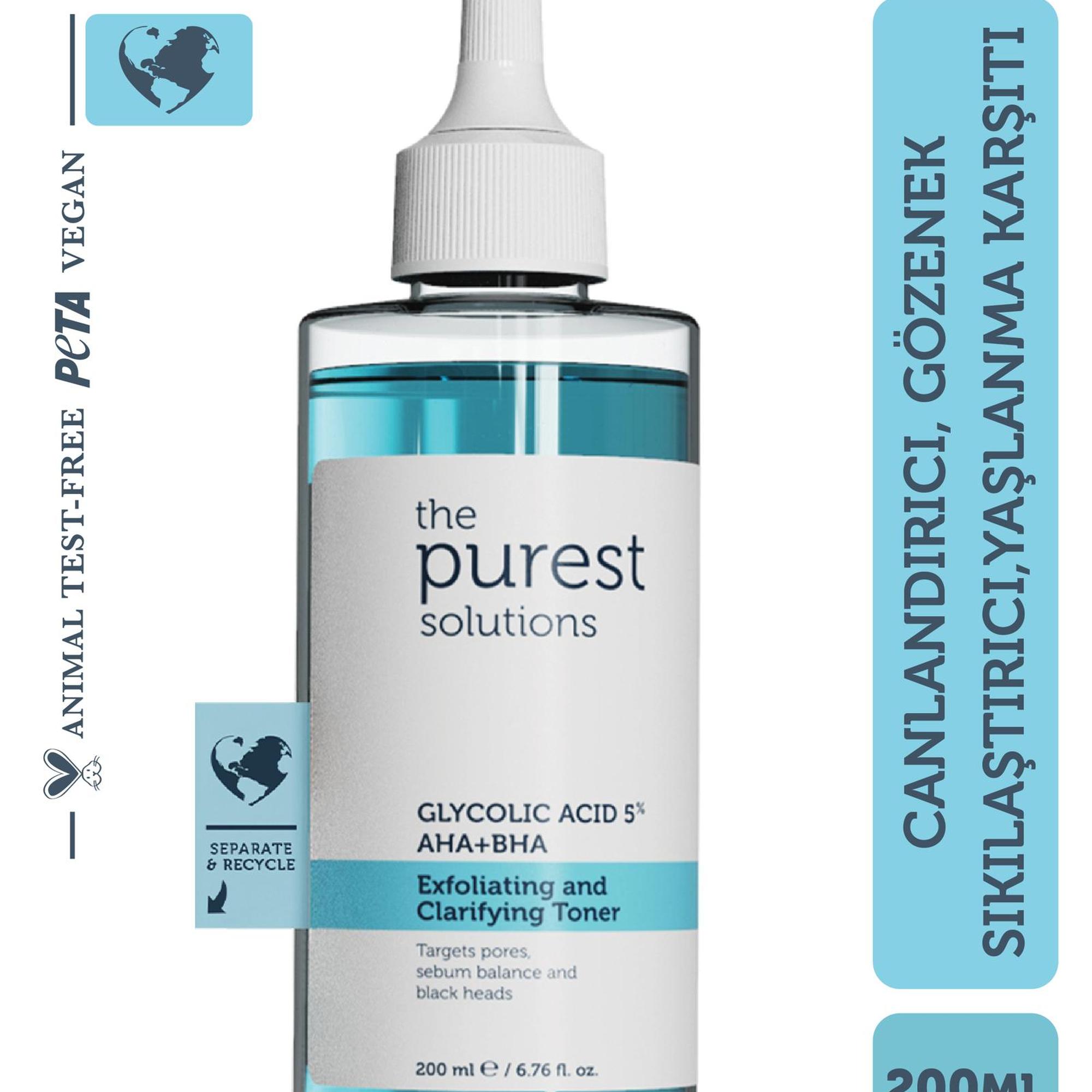 The Purest Solutions Gözenek Sıkılaştırıcı ve Arındırıcı Tonik 200 ML (Glycolic Acid 5% AHA + BHA)