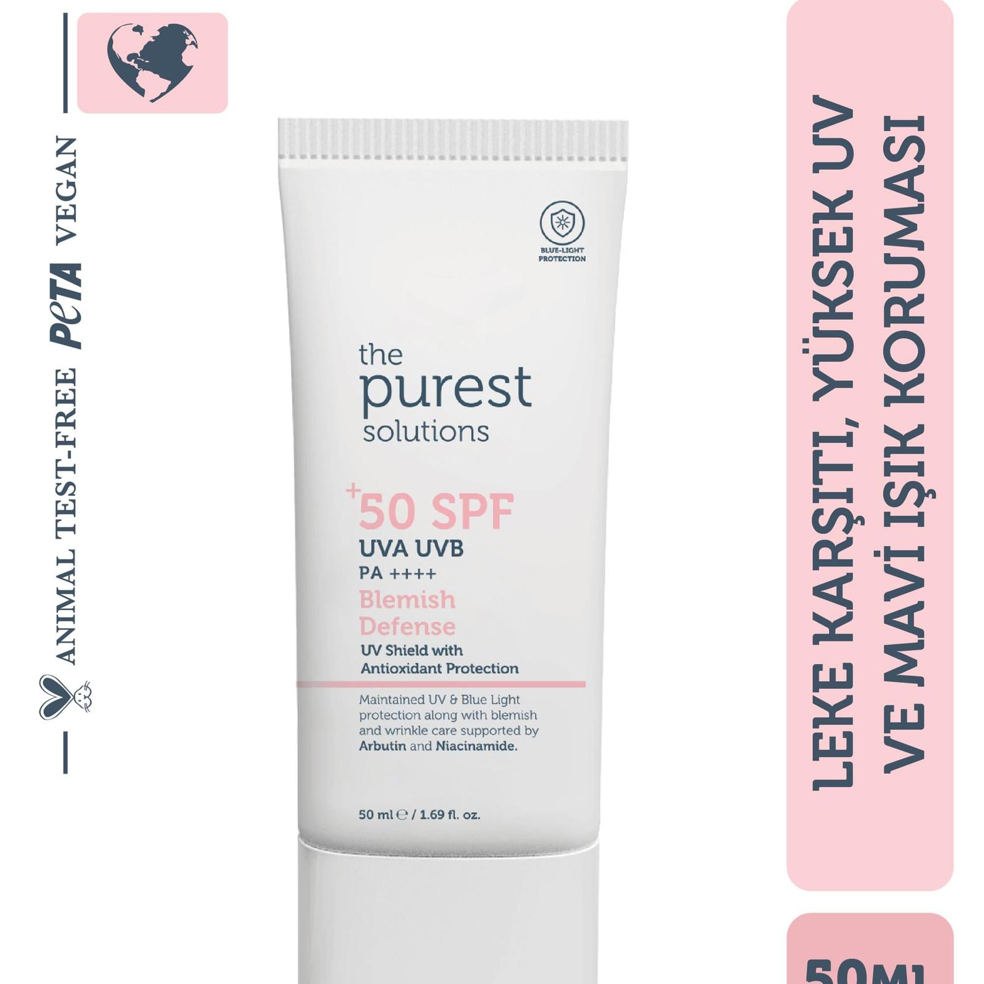 The Purest Solutions Lekeli Ciltler İçin Antioksidan Destekli Güneş Kremi,  50+ SPF UVA/UVB Blemish Defense - Antioxidant Protection 50 ML