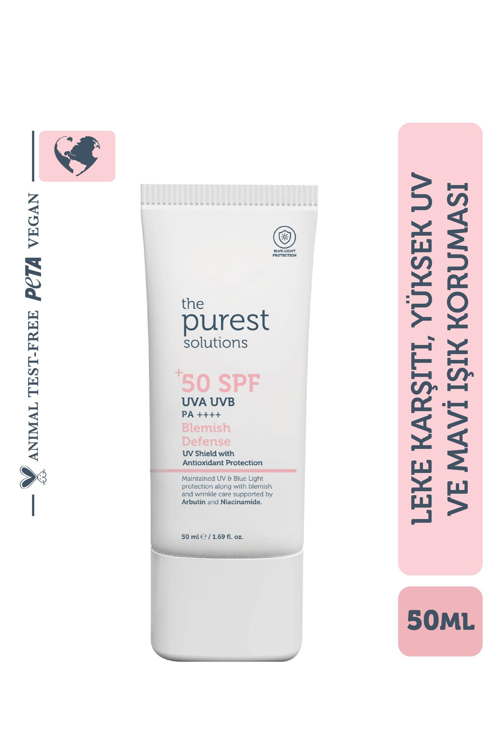  The Purest Solutions Lekeli Ciltler İçin Antioksidan Destekli Güneş Kremi,  50+ SPF UVA/UVB Blemish Defense - Antioxidant Protection 50 ML