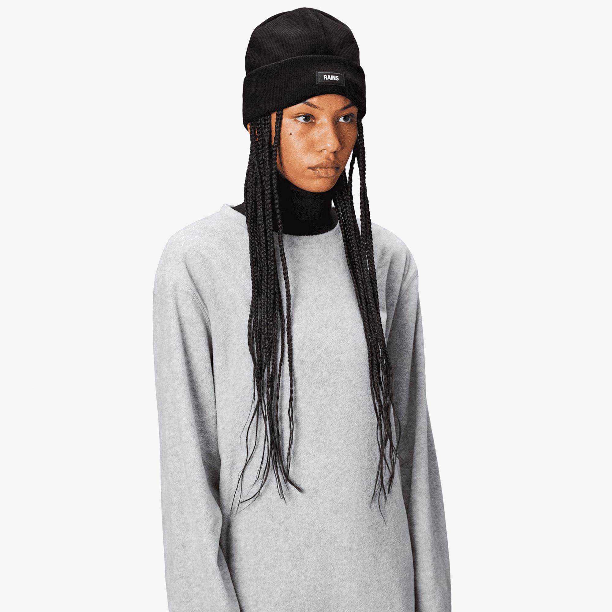 Rains Ribbed Fleece Beanie T1 Unisex Siyah Bere