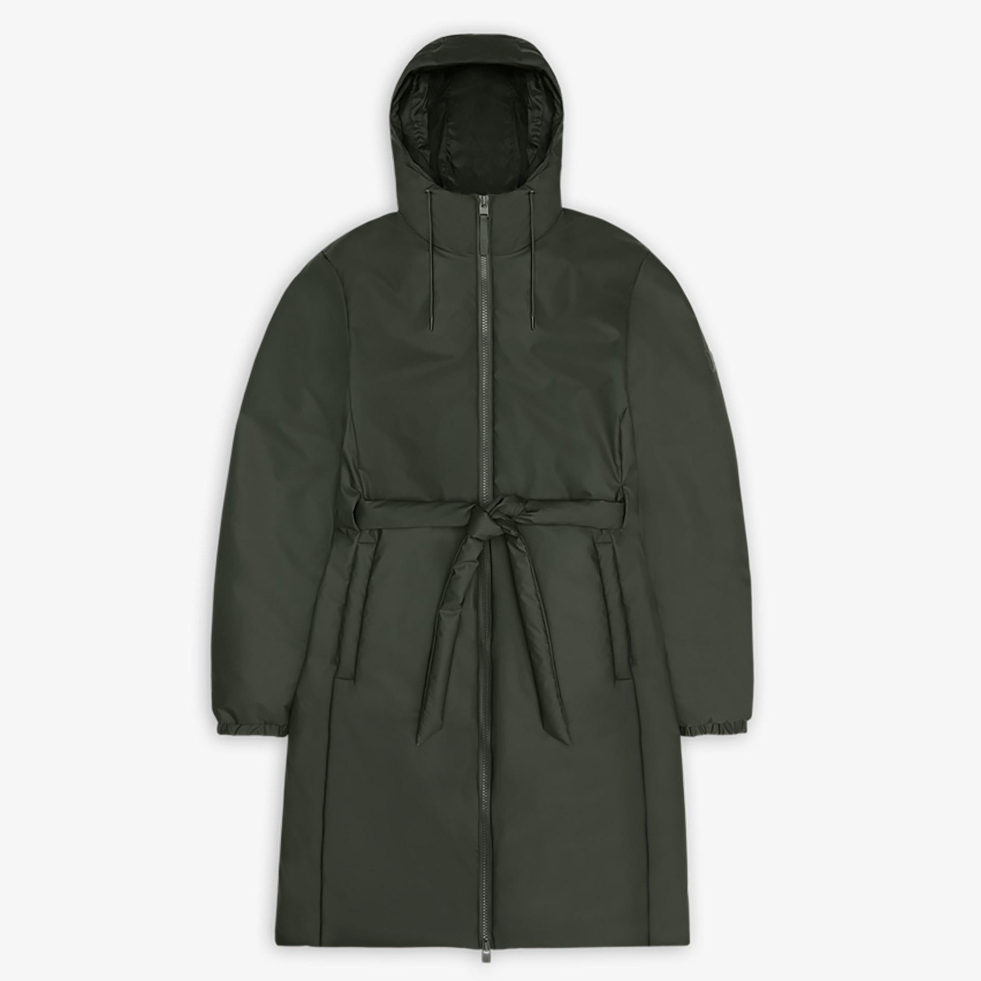 Rains Lohja Long Insulated Curve Jacket W3T2 Unisex Yeşil Yağmurluk