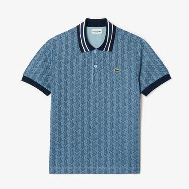  Lacoste Classic Fit Contrast Collar Monogram Erkek Mavi Polo