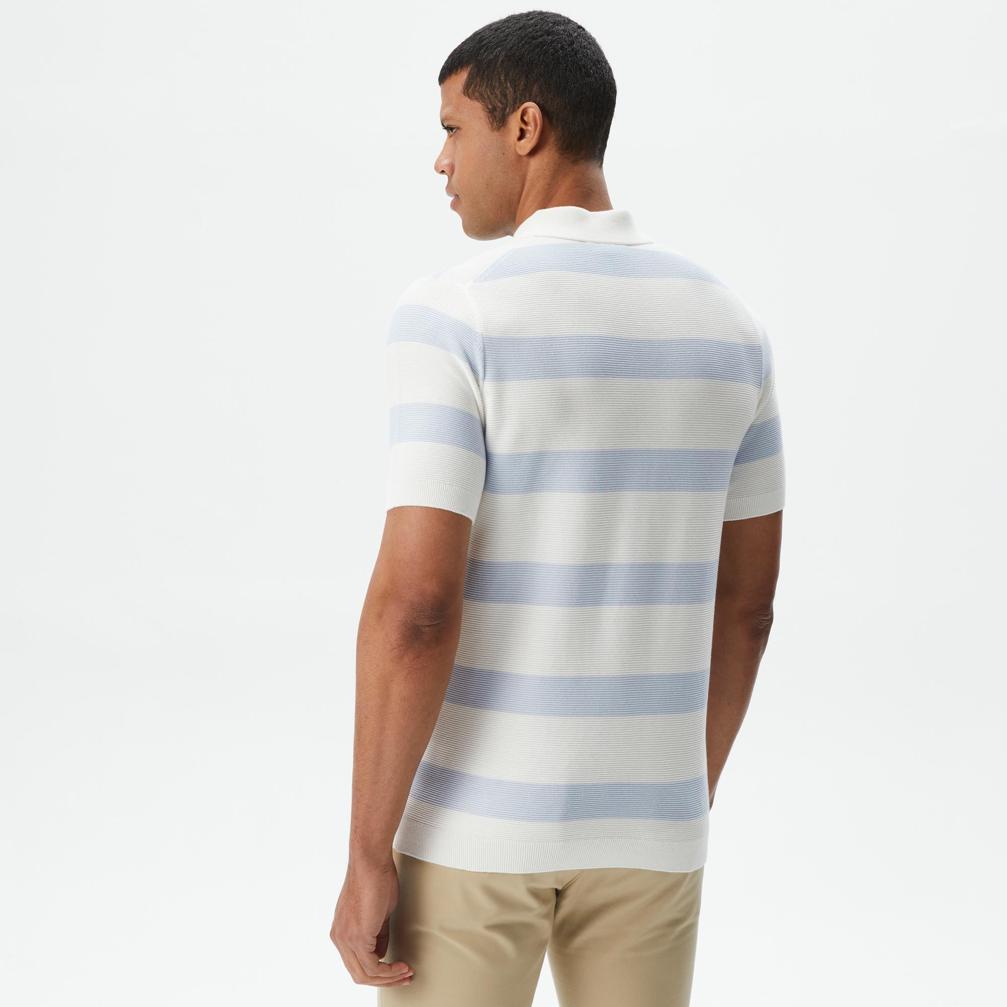 Erkek Regular Fit Kısa Kollu Polo Yaka Çizgili Krem Triko