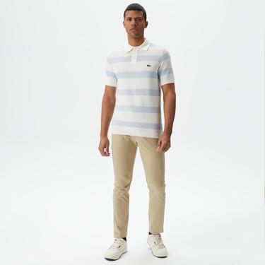  Erkek Regular Fit Kısa Kollu Polo Yaka Çizgili Krem Triko