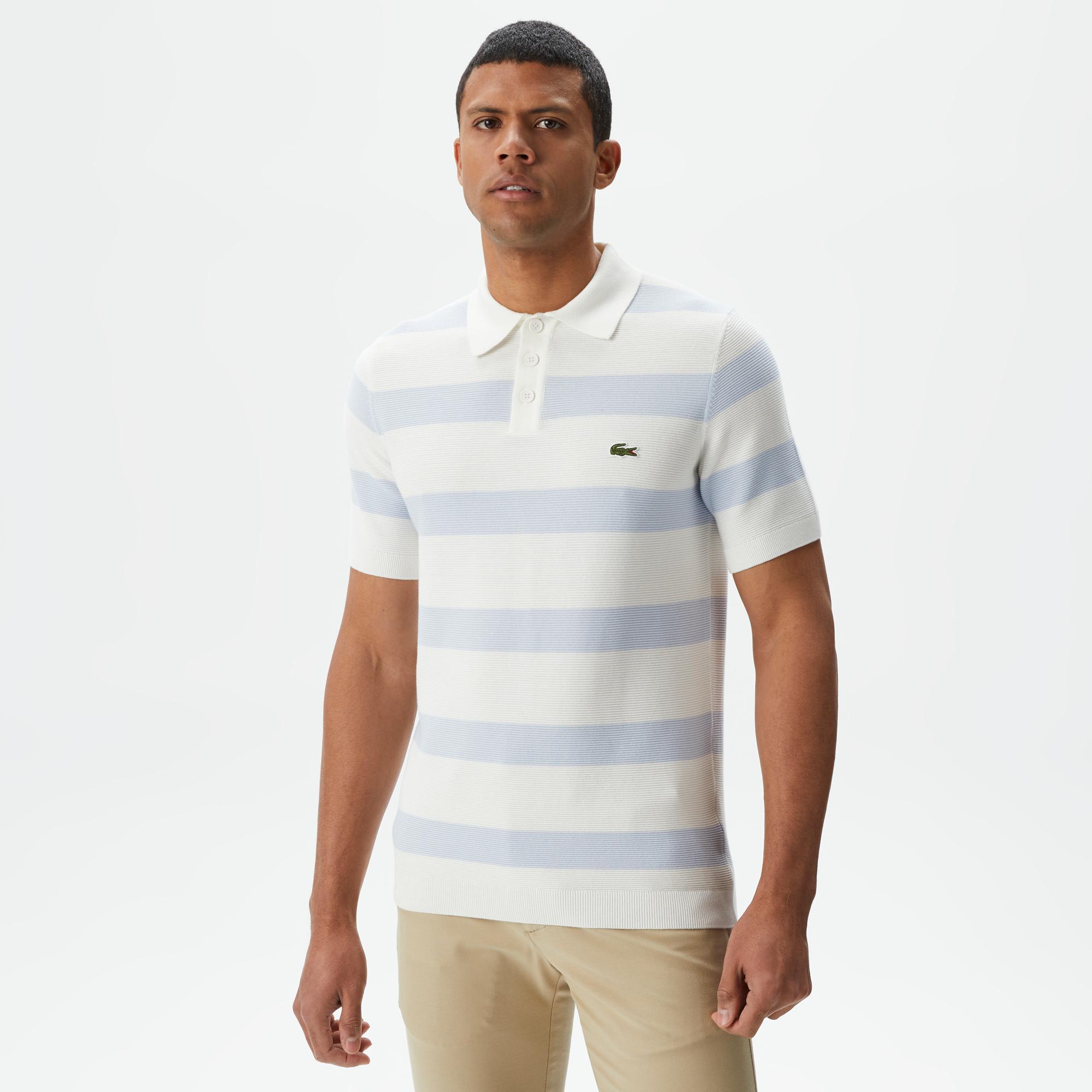 Erkek Regular Fit Kısa Kollu Polo Yaka Çizgili Krem Triko