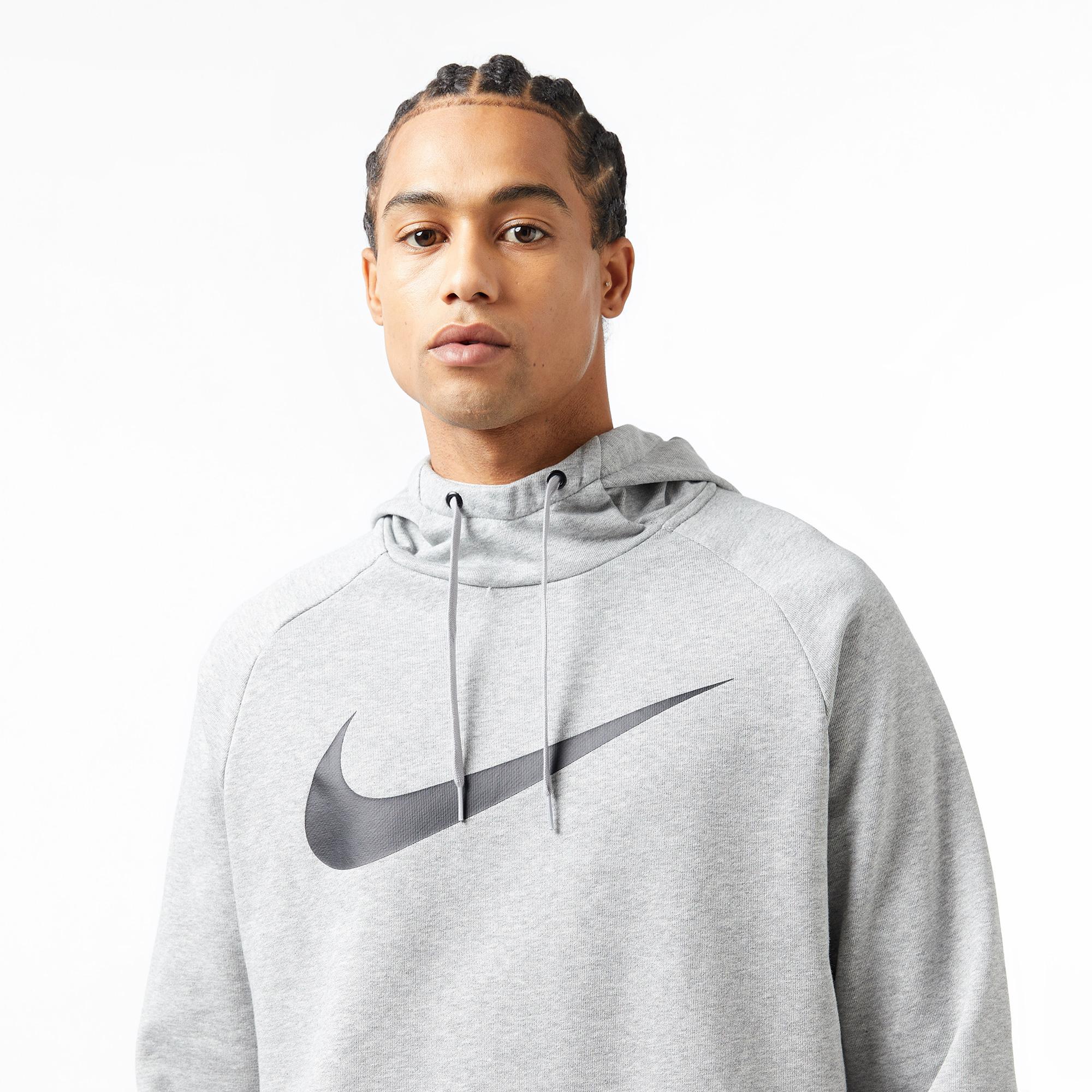 Nike Dri-Fit Swoosh Erkek Gri Kapüşonlu Sweatshirt