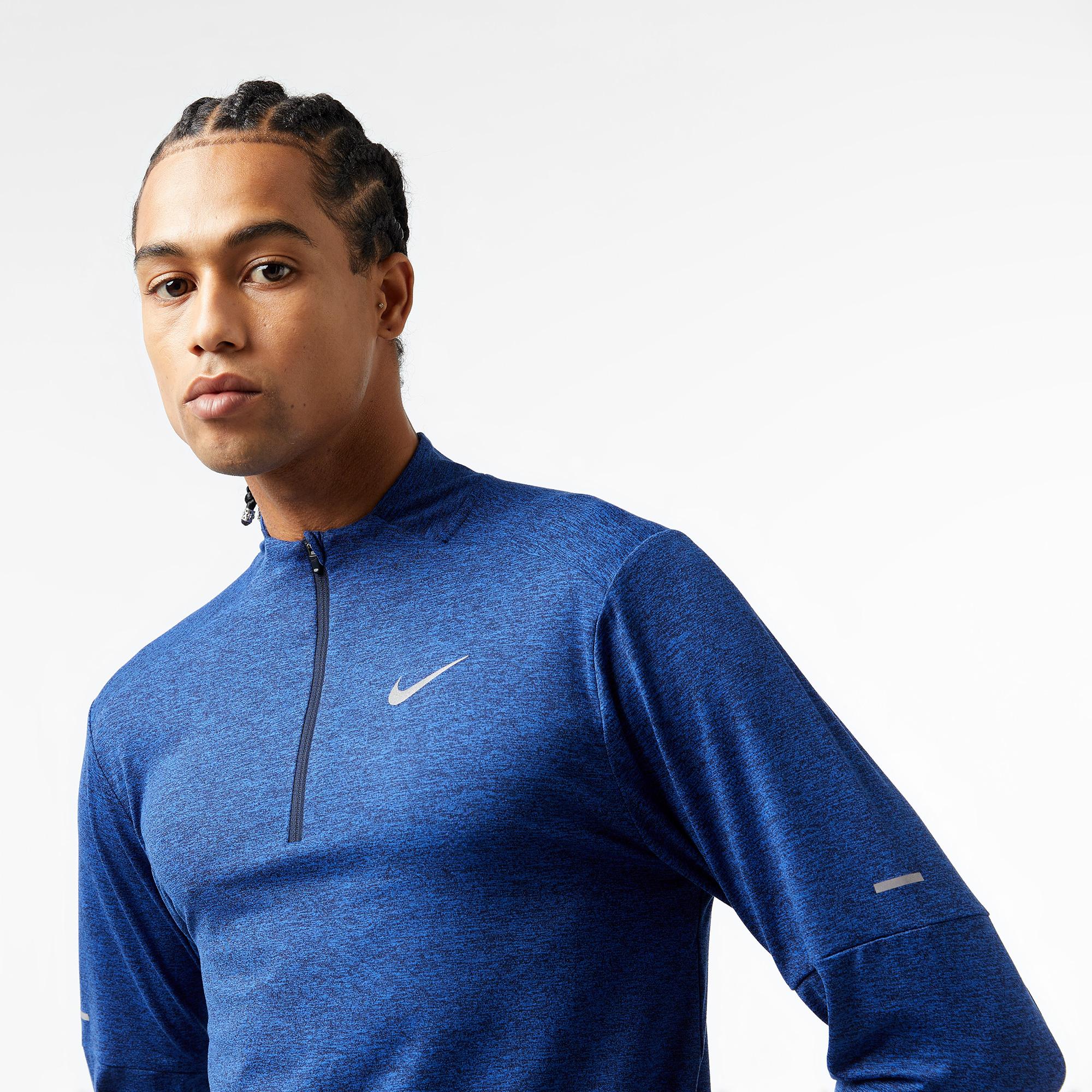 Nike Dri-FIT Element Half Zip Erkek Mavi Uzun Kollu T-Shirt