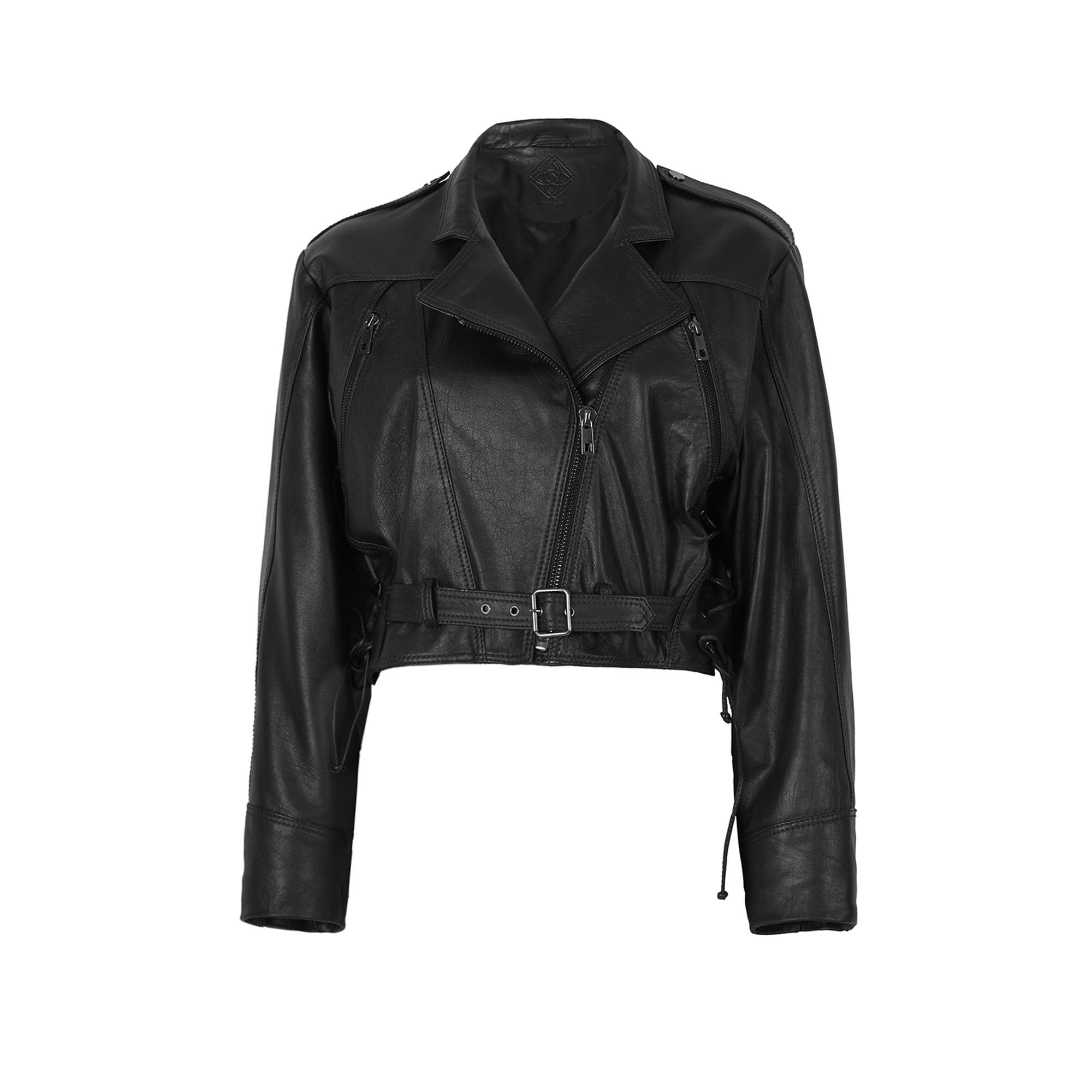 Allayna Siyah Kadın Deri Biker Ceket