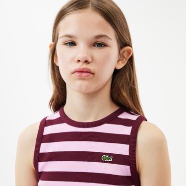  Çocuk Kolsuz Bisiklet Yaka Çizgili Pembe T-Shirt