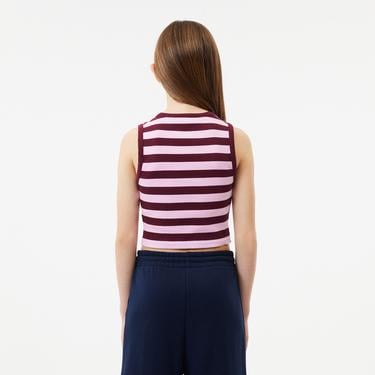  Çocuk Kolsuz Bisiklet Yaka Çizgili Pembe T-Shirt