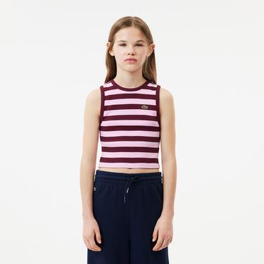  Çocuk Kolsuz Bisiklet Yaka Çizgili Pembe T-Shirt