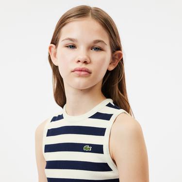  Çocuk Kolsuz Bisiklet Yaka Çizgili Beyaz T-Shirt