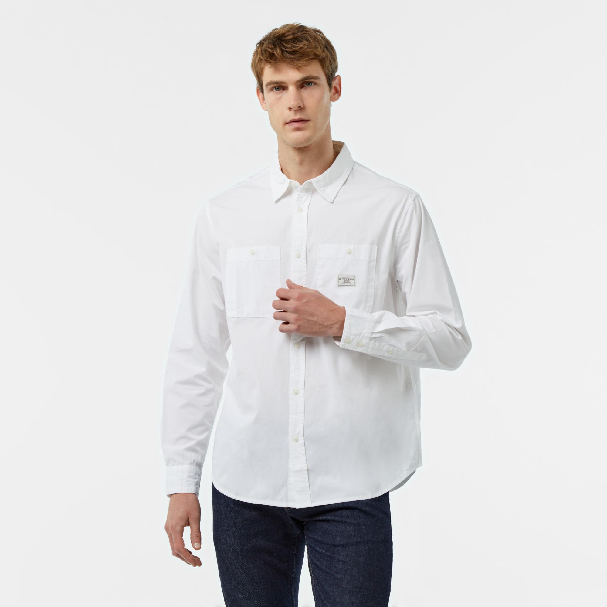 Guess Pockets Organic Cotton Poplin Erkek Beyaz Gömlek