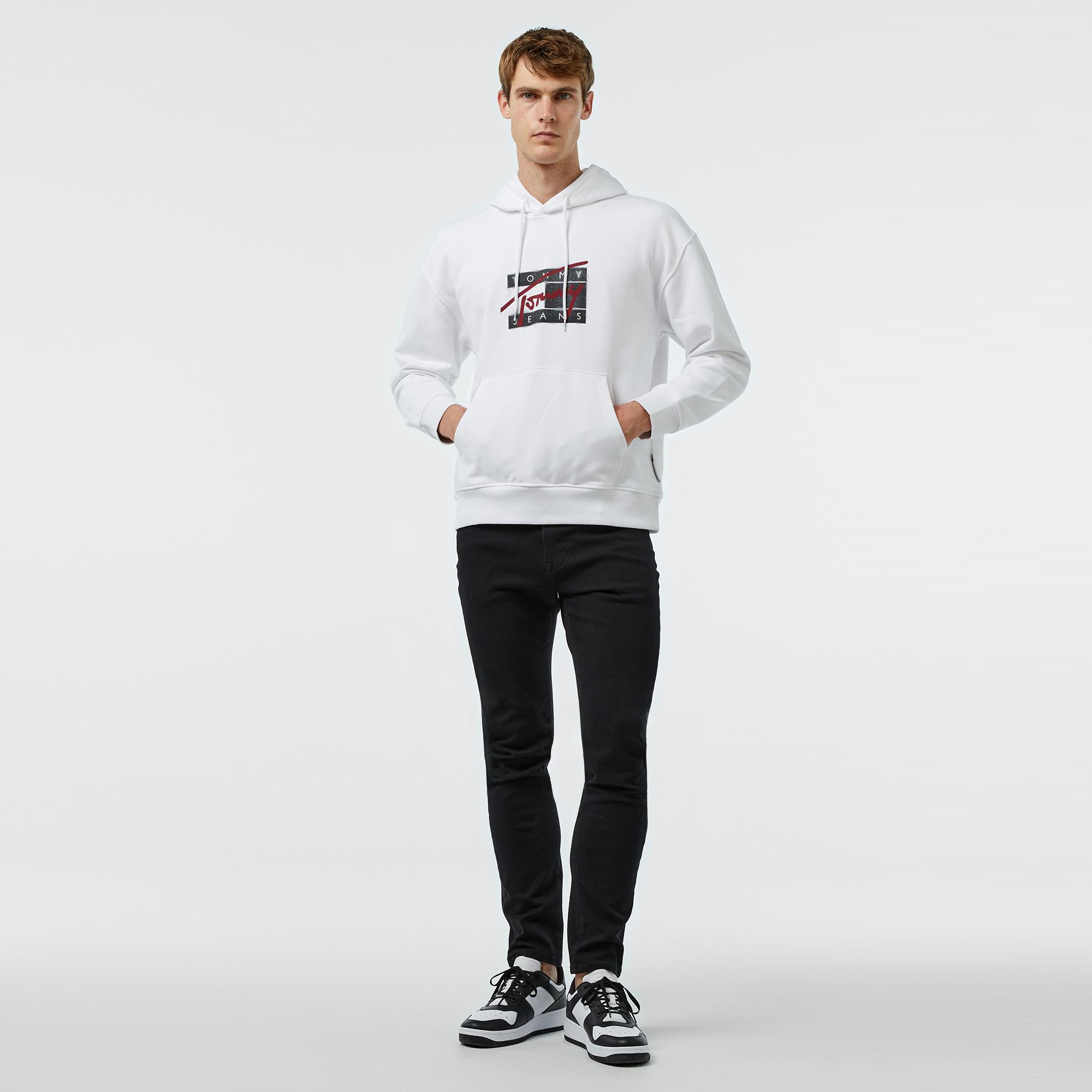 Tommy Jeans Rlx Graffiti Signature Erkek Beyaz Sweatshirt