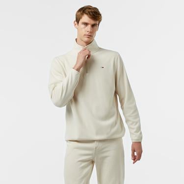  Tommy Hilfiger Jeans Flag Polar 1/4 Zip Erkek Bej Sweatshirt