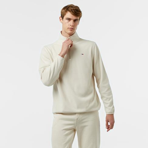  Tommy Hilfiger Jeans Flag Polar 1/4 Zip Erkek Bej Sweatshirt